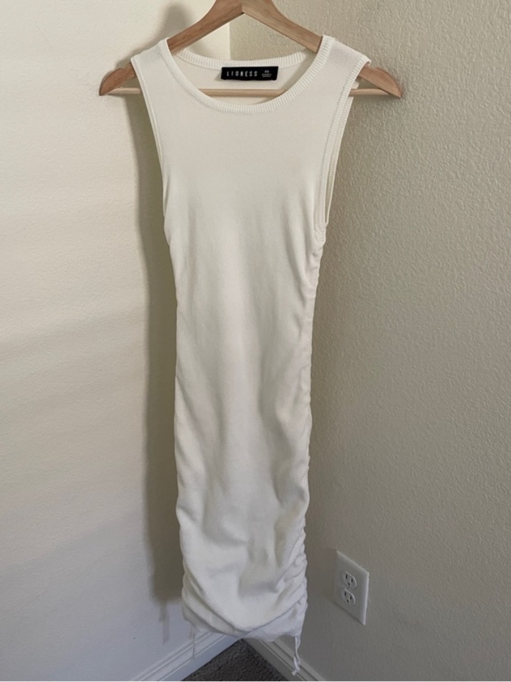 LIONESS Military Minds Mini Dress White Fitted Cinch Tie Dress - Picture 7 of 12